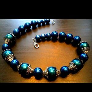 STUNNING VINTAGE ESTATE CHUNKY BLUE BEADED 19" NECKLACE